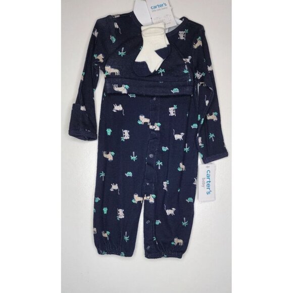 CARTER'S LITTLE BABY SLEEP & PLAY GOWN /BODYSUIT HAT SOCKS NAVY BLUE SIZE 3M - Picture 4 of 11